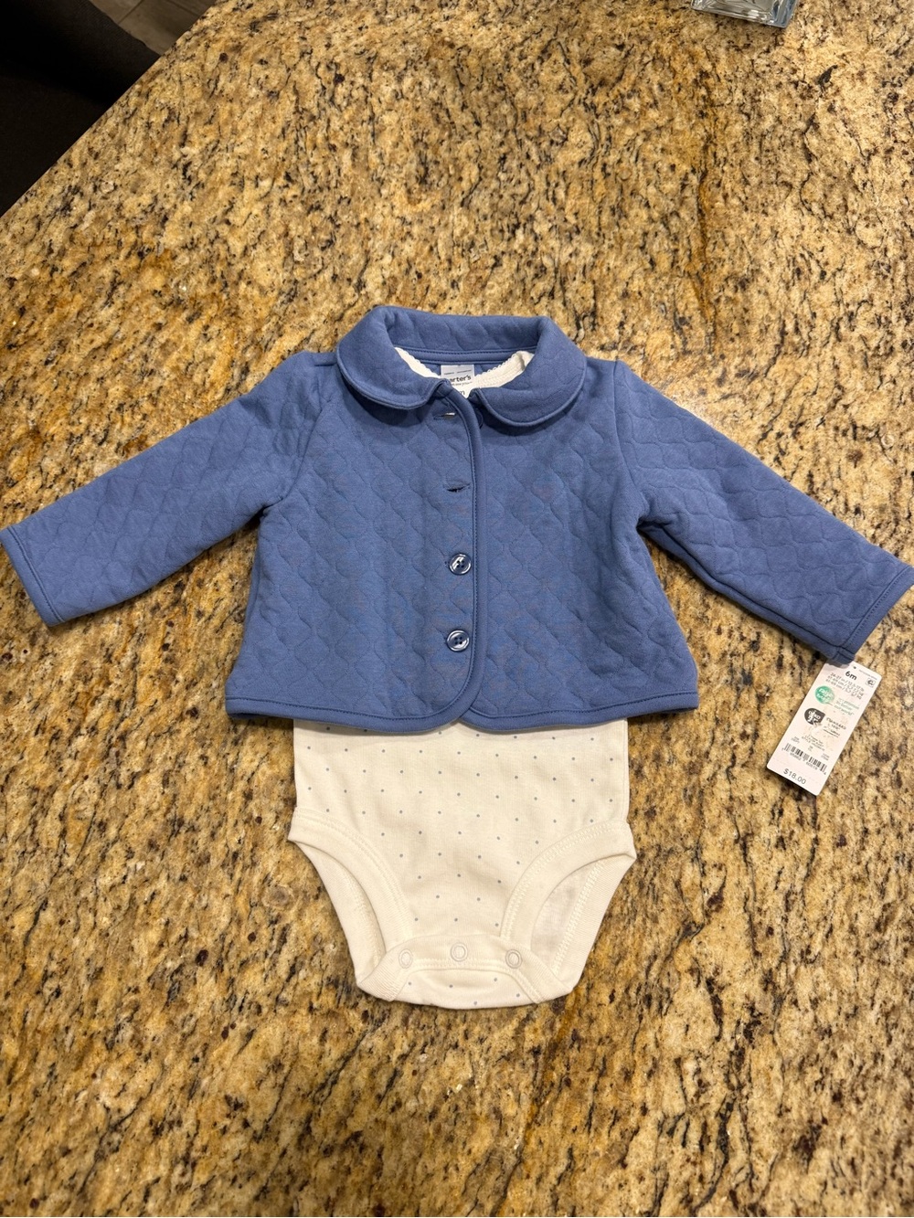 Carter's Blue Quilted Jacket with White Polka Dot Onesie